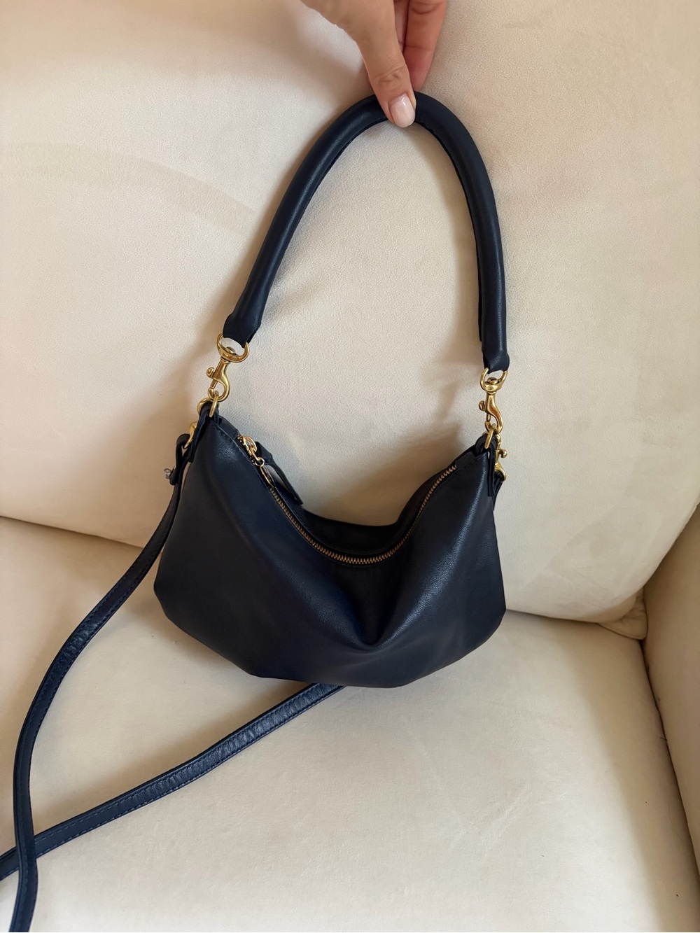 Clare V. Petit Moyen - Navy Nappa Leather Crossbody and Shoulder Bag - Picture 4 of 10